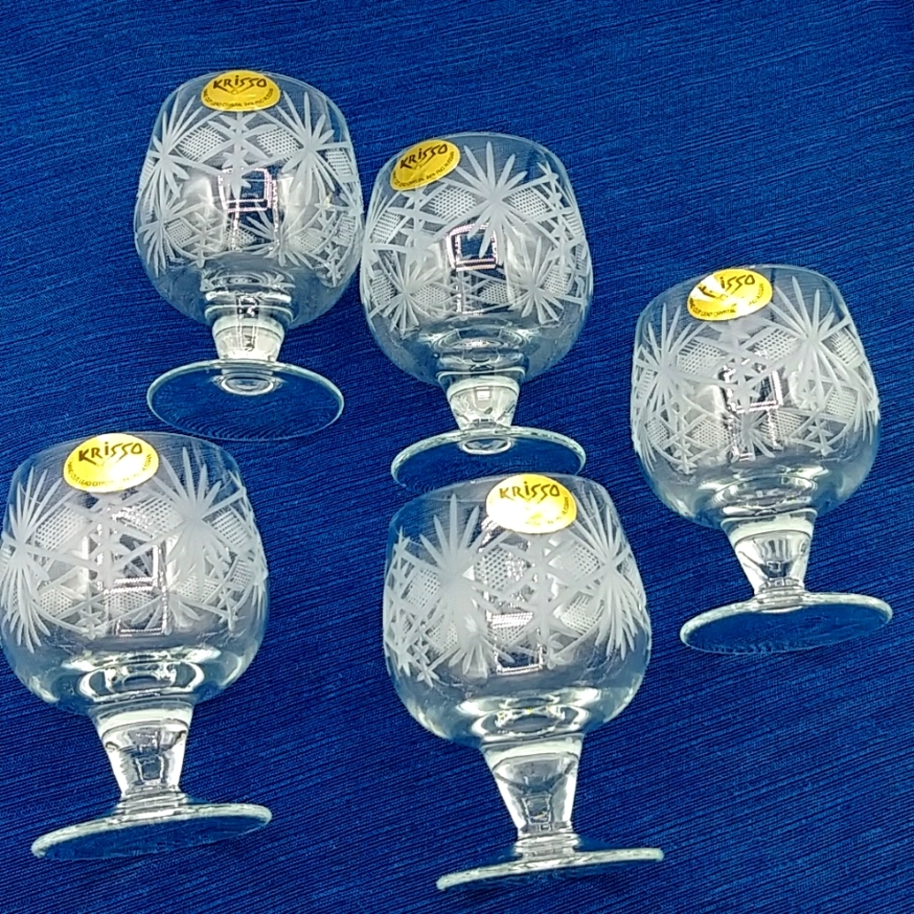 🪁HP!! 5 Russian Krisso 24% PbO, Hand Cut, Stemmed Cordial Glasses.